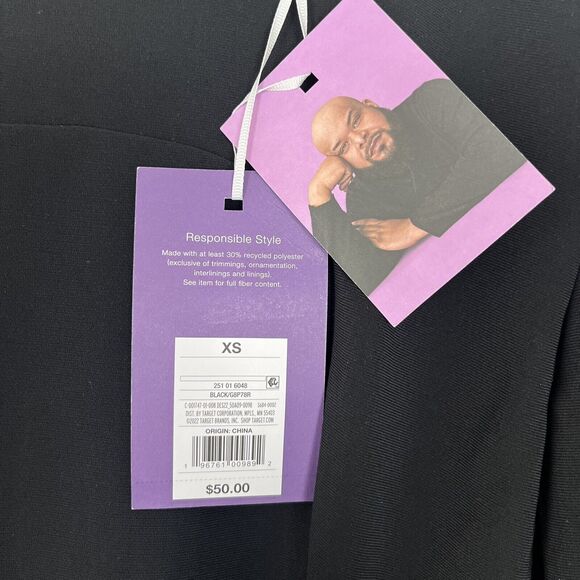 Sergio Hudson x Target Sheath Midi Dress Sz XS Black Stretch Shoulder Pads Slit - Picture 8 of 12